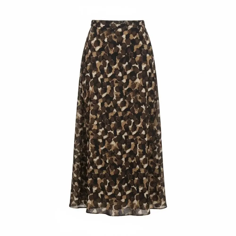 Reversible Leopard Cheetah Print Midi Skirt Animal Print Brown XL Work Office